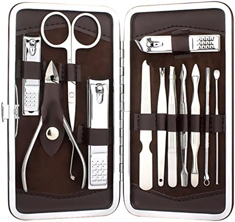 Professional Grooming Kit, Nail Tools with Luxurious Travel Leather Case,12 in 1 Stainless Steel Professional Nail Clipper Travel Set, Manicure Set, Pedicure Kit, Nail Clippers Set of 12Pcs