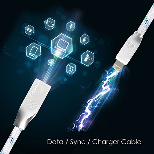 Lightning Kabel – 3m, Blau, Neustes Design – Sehr schnelles iPhone 7 Ladekabel – verstärktes USB Datenkabel mit Knickschutz – Für Apple iPhone 7 6 5, iPad, iPod – SWISS-QA Geldrückgabe Garantie - 8