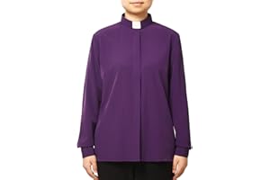BPURB Chemise de ministre du clergé Col Romain à Manches Longues Boutonnée en Coton mélangé Stretch Coupe Classique pour Femme