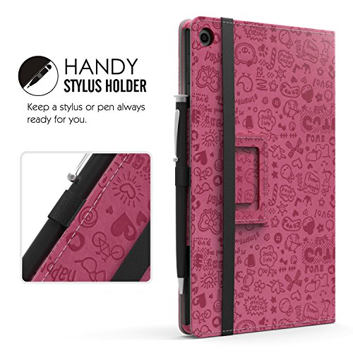 MoKo Hülle für Fire HD 2016 8 Zoll – Kunstleder Ständer Schutzhülle Smart Cover mit Auto Schlaf / Wach Funktion und Stift-Schleife für Fire HD Tablet (Vorherige 6. Generation – 2016), Cutie Charm Magenta - 9