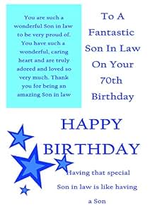 Son-in-Law 70th Birthday Card with Removable Laminate: Amazon.co.uk