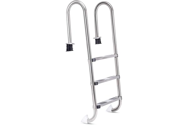 GOPLUS Echelle à 3 Marches de Piscine en Acier Inoxydable Anticorrosion Antirouille avec Pédales Antidérapantes Robustes Base de Support Plastique 132 x 50 x 26,5 cm Argent (Ensemble)