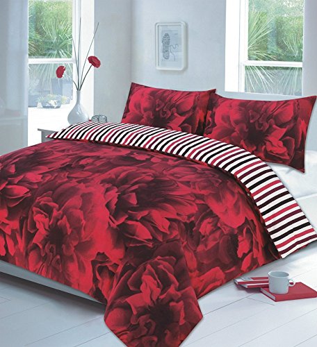 Reversible Duvet Cover Set With Pillowcase – Single, Double, King Sizes, Floral Pattern, 4.5 TOG (Olivia Rocco)