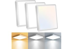 ‎SLOCHI slochi 3 Stück LED Deckenleuchte, 3000K/4000K/6500K Deckenlampe 15W 1500LM, Wasserfest Flach Bad Lampe Decke, Ultra Dünn Eckig Lampen Deckenlampen Für Badezimmer Küche Flur Balkon Ø18CM