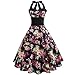 Produktbild OverDose Damenkleider Neckholder Rockabilly 50er Vintage Retro Kleid Petticoat Faltenrock Abschlussball Kleider Festlich Cocktailkleider(A-Blau,EU-40/CN-XL)