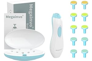 Baby Nail File Megainvo Electric Nail Trimmer Manicure Set Nails Clipper LED Light Whisper Quiet Design Safe for Newborn Toddler Kids Toes and Fingernails Care Kit 10 Grinding Heads Blue