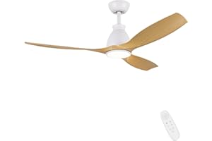 Newday 132cm Ventilatori da Soffitto con Luci e Telecomando, LED Ventilatore da Soffitto Silenzioso Reversibile, Lampadario con Ventilatore da Soffitto Legno con 3 Lama ABS Motore DC per Camera letto