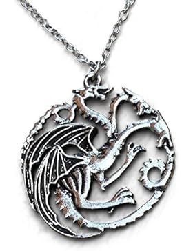 Triple Drachen Anhänger Halskette TV inspiriert Spiel der Throne Haus Targaryn Emblem in schwarz Samt H & H UK...