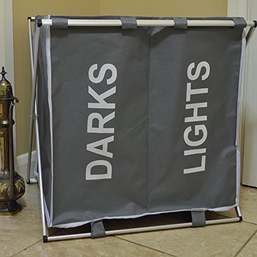 FunkyBuys® Large Folding Double Laundry Hamper Sorter, Grey