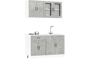 Gecheer Set Mobili da Cucina Kalmar 4 pz in Truciolato, Grigio Cemento, Mobile Salvaspazio Componibile, P3314865