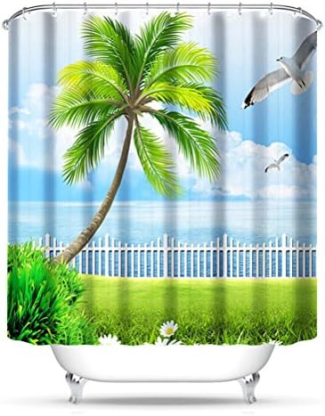 QEWA® Shower Curtain Beach Summer Ocean Sky Sea Nature Fabric Modern Bath Curtain Bathroom Waterproof Curtains Bath Decor , 180*180