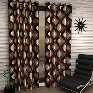 Home Sizzler Modern 2 Piece Eyelet Polyester Window Curtain Set - 5ft, Brown