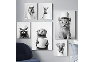 BEIYIHO Affiche Murale Noir et Blanc Humour Animaux Photos Deco Salle de Bain Tableau Poster WC Art Affiche Drole Toilette Tableau Humoristique WC Toile Poster Mural Chambre Adulte Rigolo Funny Amusante