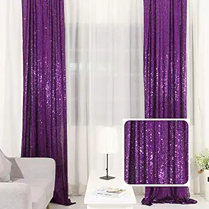 TRLYC Sequin Backdrop Sequin Backdrop Curtain Photography Shimmer Backdrop Sequin Curtain,Purple, 2P 2X8FT