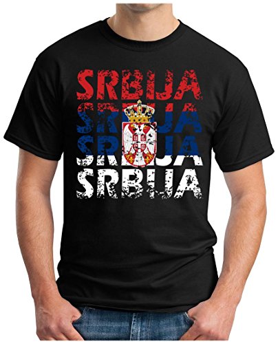 OM3 – SRBIJA – T-Shirt SERBIEN SERBIA EM 2016 FRANKREICH FRANCE FUSSBALL FANSHIRT SOCCER SPORT TRIKOT EUROPAMEISTER, L, schwarz