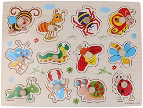 Infashionport Baby Toddler Alphabet Numbers Wooden Peg Puzzles Preschool Educational Toy Gift size Insects