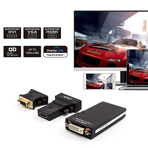 Lole USB 2.0 to VGA / DVI / HDMI External Video Graphics Adapter for Multiple Monitors Display Pixels up to 1920 x 1080 with Extend and Mirror Mode for Windows 10/ 8.1/8/7 Mac OS X Linux and Android 5.X - 8
