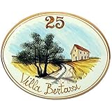 Keramik-und Plaketten oval Hausnummern ZENTRAL LANDSCHAFT - bestellen Sie hier Ihre Hausnummer (ovale con paesaggio con podere)