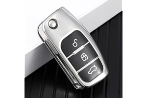 LINGXIYA Car Key Protector Cover Fob Case Compatible for For-d Focus Fiesta C-Max S-Max Kuga Mondeo MK4 Galaxy,3 Buttons Flip Key Soft TPU Case Protection(Silver)