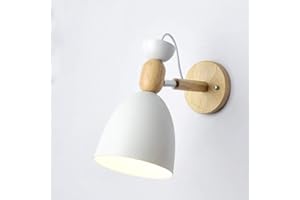 Mengjay E27 Vintage Applique da Parete Interno Retro Metallo Legno Lampada Muro Lampada da Parete Lampada Muro per Camera da Letto, Soggiorno, Bagno, Corridoio, Scale-(Bianco)