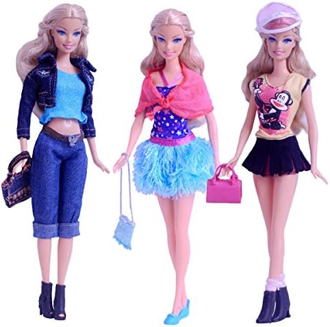 3 Sets Beautiful Causal Wear Dating Dress Clothes Accessories Handbag Shoes for Barbie Doll (Type 2)