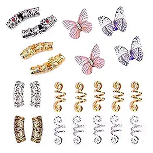 Dsoar Hair Tube Beads Spiral Hair Coils and Butterfly Cuff Beads For Dreadlocks & Braids,22 Pcs Hair Jewelry For Braiding Hair Decoration,Dreadlock Accessories With Storage Box