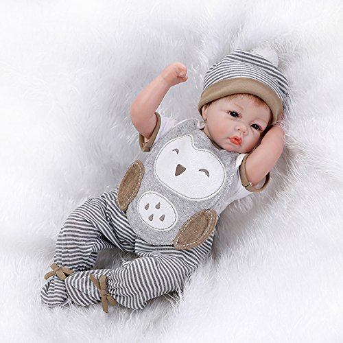 Nicery Reborn Baby Doll Soft Silicone Vinyl 22inch 55cm Magnetic Mouth Lifelike Boy Girl Toy Gray Animal A3US