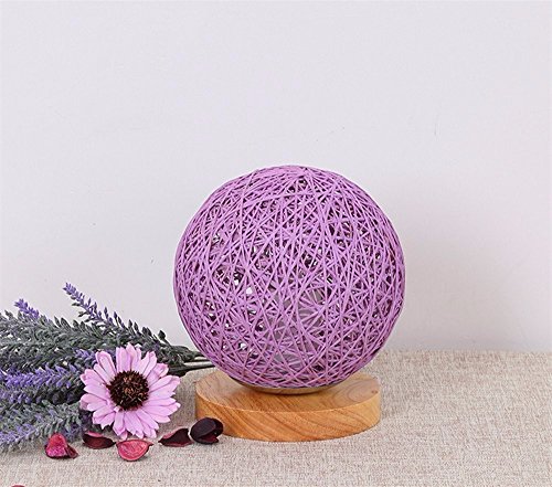 Preisvergleich Produktbild LikeIt Tischlampe Handgefertigte Rattan-gewebt für Schlafzimmer Wohnzimmer LED Nacht Nachttischlampe, lila