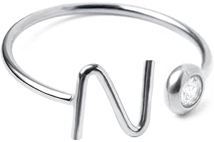 AURSTORE - Anillo de letras iniciales A-Z, anillo abierto ajustable con stras de circonio, anillo abierto, joyas regalo de cumpleaños para mujeres y niñas