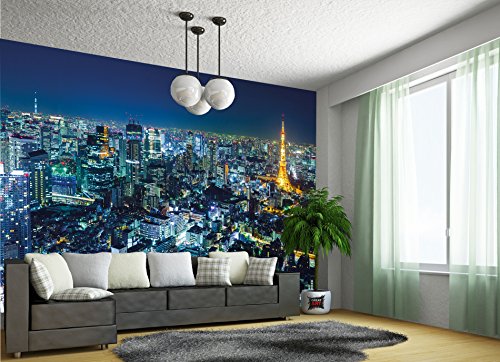 Fototapete Tokyo City Wandbild Dekoration Tokio Skyline night Metropole Tokyo Tower Panorama Bild Japan Deko Welt-Stadt Reisen | Foto-Tapete Wandtapete Fotoposter Wanddeko by GREAT ART (336 x 238 cm) - 2