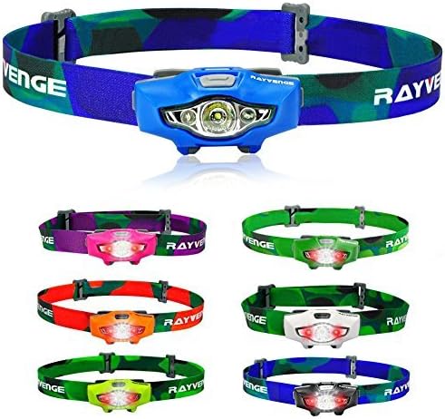 Rayvenge T1A Waterproof Headlamp with Red Light, 115-Lumen, 114-Meter, IPX6, 6 Light Modes, 80h Long Battery Life, Only 1.3oz - Best Headlamps for Running, Camping, Hiking (Blue)