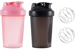 Myluatye Protein Shaker 400ml, 2 PCS Proteína Shaker,BPA Libre,con Bola Mezcladora,Vaso Proteinas Mezclador,Mezclador de Proteinas(negro y rosa)