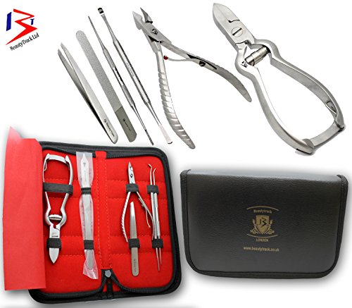 Heavy Duty Ingrown TOENAIL KIT Solid Stainless Steel - Tools For Ingrown Nail Treatment - EASILY FIX and PREVENT Sore, Painful Nails - Cuticle Nail Nipper Set for Thick Toenails - Eyebrows Tweezers Comes in Free Pouch