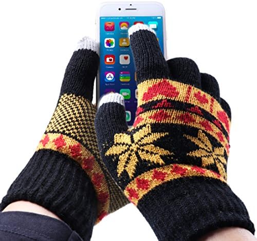 Touch Screen Gloves Mittens, Aomeiqi Knitted Jacquard Winter Gloves Full Finger Mittens Outdoor Climbing Cycling Gloves Texting Gloves for Smartphones and Touchscreens (Black)