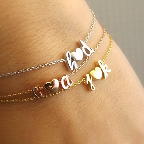 Double Initial Bracelet With Heart- Silver Rose Gold Gold Plated- Valentines Day Gifts For Her -Women's Bracelets