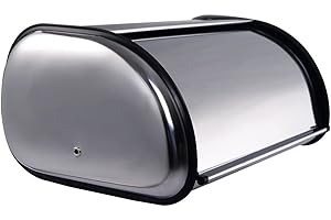 LA BOLATA The Secret Home - Panera de Sobremesa con Puerta Corredera - Alto: 18 cm x Largo: 43 cm x Profundo: 27 cm - Panera en Acero para Encimera - Recipiente Apto para Guardar Pan, Bollos, Bizcochos