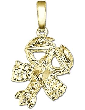 CLEVER SCHMUCK Goldener Anhänger Sternzeichen Krebs 15 mm glänzend und beidseitig plastische Form 333 GOLD 8 KARAT