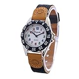 Mode Einfach Mädchenuhren Jungenuhren - Nylon PU Armband Bunte Arabische Ziffern Dial Armbanduhren für Jungen Mädchen Studenten Jugendliche, Schwarz