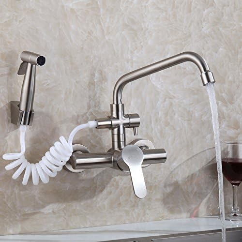 SunZIInto the wall kitchen, 304 stainless steel hot and cold taps, multi-function drawing guns, washing dishes, laundry sink, sink,Seven characters with fixed mouth spray gun
