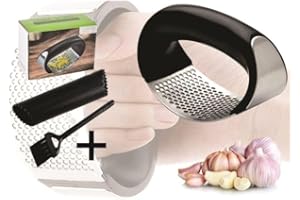 Has & Fas Garlic Press Stainless Steel 304, Garlic Mincer Roller Presser Rocker Smasher Chopper Grinder Crusher Ginger Squeezers Home & Kitchen Best Cooking Gadgets 2024, Free Silicone Peeler & Brush