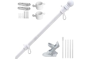 NKFOOPDU 6 FT Wall Mounted Flag Pole, Adjustable Stainless Steel Flag Pole Kit with Holder, 360° Tangle Free Wall Mounted Flagpole for Outside House Garden Commercial (White)