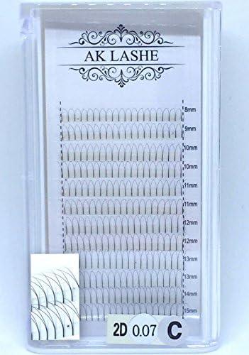AK LASHES 2D Premade Volume Fans Volume Lashes Individual Eyelash Extensions NEW 12 rows in each box .1D technique,3D result .2D 0.07 mix size curl C,D (2D C 0.010 size mix, black) (2D C 0.07 size mix, black)