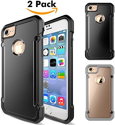 iPhone 7/8 Case, Unives（2-Pack：1 Black + 1 Grey ) Frosted Series Ultra Slim Anti-Scratch Protective Case with Matte PC Hard Plastic back cover and Rugged Soft TPU Gel Bumper for iPhone 7/8 4.7 inch