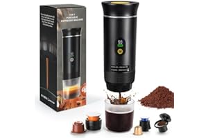 LAMA Mini Machine à café portable, électrique à capsules, compatible avec capsules et poudre, chauffage instantané pour camping, voiture, voyage, Noir
