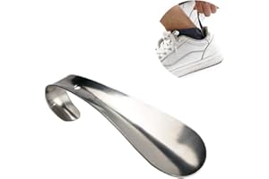 BEITO Acero inoxidable Duradero Calzado Cuerno Levantador Portátil Metal Mango largo Levantador 14.5cm Adecuado para todos Plata 1Pc