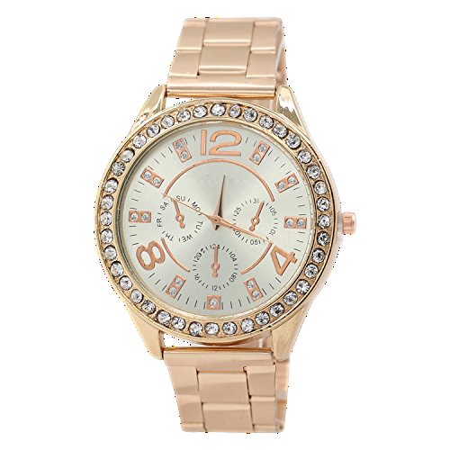 Damen Herren Lssig Luxusuhr Legierungsarmband Kristall Quarz Analog Armbanduhr Rosegold