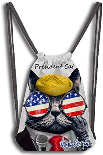 WOSON Unisex Cat Drawstring Bag 3D Printing Travel Casual Gym String Backpack 15"x11" President Cat
