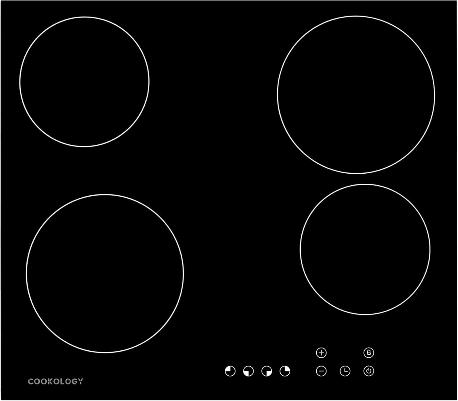 Cookology TCH601 60cm Electric Ceramic Hob Cooktop in Black - 4 Cooking Zones - Built-in Worktop - Touch Controls - With Timer - 9 Heat Levels - Child Lock