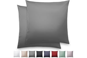 ‎BLUMTAL Blumtal Mako Satin Kissenbezug 80x80 Baumwolle Anthrazit - 2er Set Kissenbezüge aus 100% Baumwolle - Edle Glanzoptik & Reißverschluss - Satin Kissenbezug für Kopfkissen 80x80 & Sofakissen