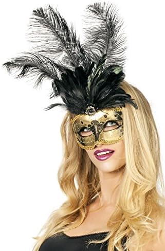 Jannes 34350 Deluxe Venetian Masquerade Mask with Large Feathers in Various Colours